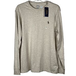Polo Ralph Lauren Sz Mens S Jersey Tee Shirt Heather Beige Tan Long Sleeve Crew
